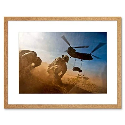 Image of Wee Blue Coo War Photo Helicopter Soldier Desert Jeep Chinook USA Framed Wall Art Print