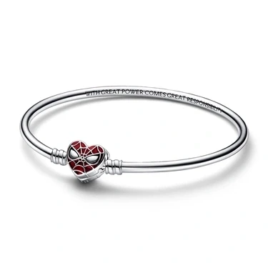 Image of Marvel Spider Man sterling silver bangle with black and transparent red enamel, 17