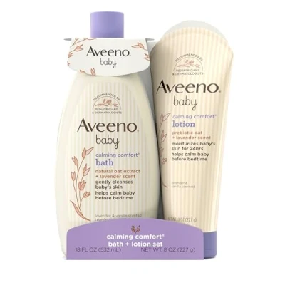 Image of Aveeno Baby Calming Comfort Bath &amp; Lotion Set with Natural Oat Extract, Lavender Vanilla, 2 Items