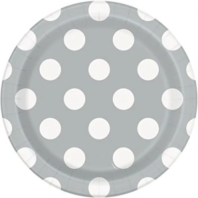 Image of Unique Party 37284 18cm Silver Polka Dot Plates, Pack of 8