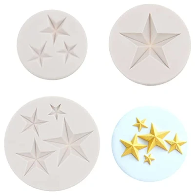 Image of 3 Pcs Star Silicone Fondant Mold Chocolate Five Pointed for Bakeware Cake Decorating, Mould Icing, Candy Mold, Polymer Clay, Crafting Projects