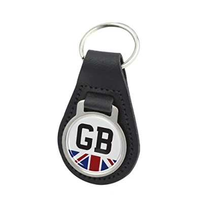 Image of Capricornone GB Text Union Jack Black ROUND Leather Keyring