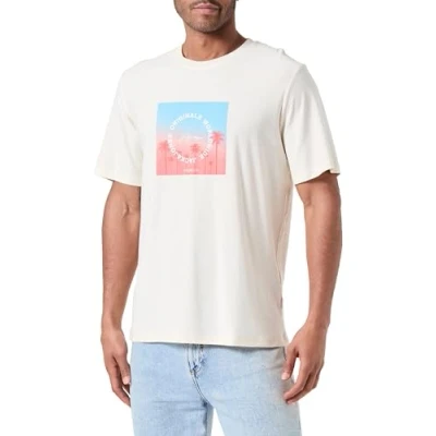 Image of JACK &amp; JONES Men&#039;s Joraruba Sunset Branding Tee Ss C.n T Shirt, Buttercream, M