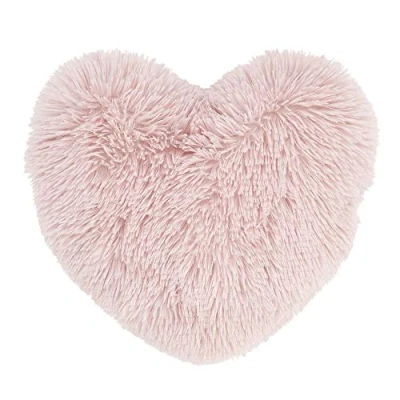 Image of Catherine Lansfield Cuddly Deep Pile Faux Fur Heart Shaped Cushion Blush Pink