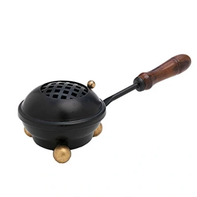 Image of NKlaus incense pan with wooden handle iron burner esoteric black deco 7531