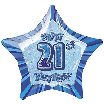 Image of Unique Party 55127 20&quot; Foil Glitz Blue Happy 21st Birthday Balloon