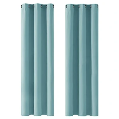 Image of Deconovo Energy Saving and Noise Reducation Thermal Insualted Eyelet Blackout Curtains for Living Room Sky Blue 42 x 90 Inch 2 Panels