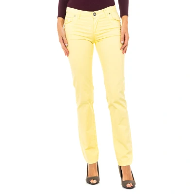 Image of La Martina Womens Stretch elastic pants with skinny cut hems LWT006 woman Yellow Cotton Size 30 (Waist)