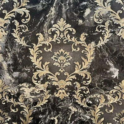 Image of 534382 Sienna Damask Black &amp; Gold Wallpaper by Rasch