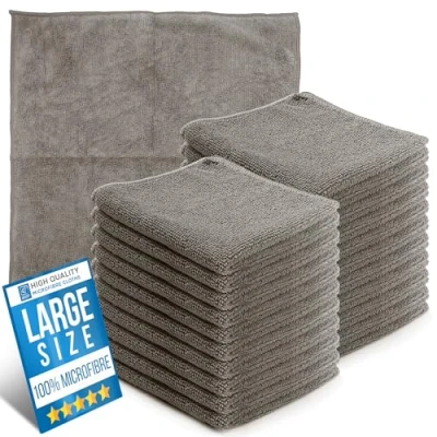 Image of Microfiber Cleaning Cloth, Large Size 40x40cm, Super Absorbent Lint Free Microfibre Cloths for Home, Kitchen, Surface, Mirrors, Bathrooms, Motorbike, Car (Grey, 20)