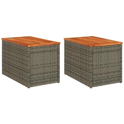 Image of vidaXL Garden Side Tables 2pcs Grey 55x34x37cm Poly Rattan Solid Wood
