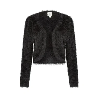 Image of Yumi Eyelash Knit Black Cropped Bolero Cardigans for Women Soft Long Sleeve Women’s Curved Open Front Shrug Weddings &amp; Special Occasions M