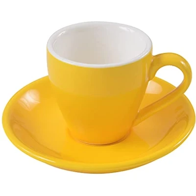 Image of ionEgg Porcelain Espresso Cup with Saucer, Shot Cup, Demitasse 80ml/2.7Oz, Yellow