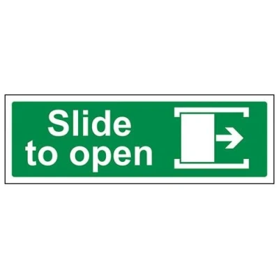 Image of V Safety Slide To Open (Right) Door Sign 300mm x 100mm 1mm Rigid Plastic