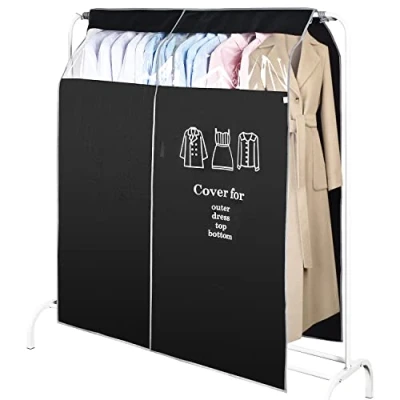 Image of OTraki Clothes Dust Cover 120x150cm Garment Covers Long for Rail Dustproof Suit Protector with Transparent Window Bags Coat Dresses Home Bedroom Black 47x59inch