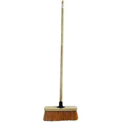 Image of Natural Soft Bristle Broom Coco Brush With Handle 10&quot; Indoor Outdoor Sweeping