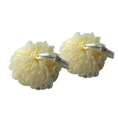 Image of Hydrea London Shower Puffs Pack of 2 Exfoliating Body Scrubber for Men &amp; Women Face Cleansing Scrub Ultra Soft, Large, Vegan Bath Scrunchie Bathing Buffers, Cream