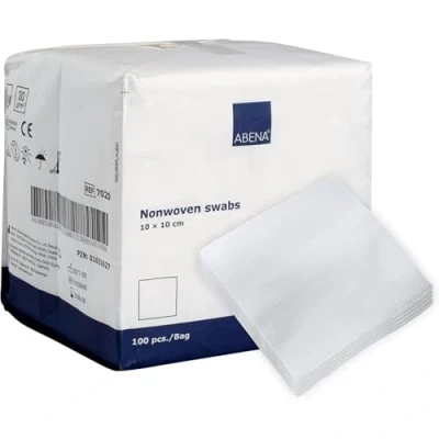 Image of ABENA Gauze Pads 100 in A Pack 10x10cm Wound Dressings Soft, Absorbent Non Sterile for Dressing. Wounds. Adhesive