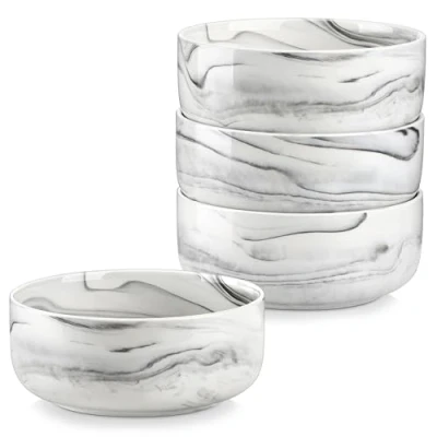 Image of MALACASA 650ML Bowls Set of 4, Porcelain Marble Grey Cereal Bowl Chip Resistant Soup Modern Salad Dessert Breakfast Bowl, Microwave and Dishwasher Safe, Series Luna
