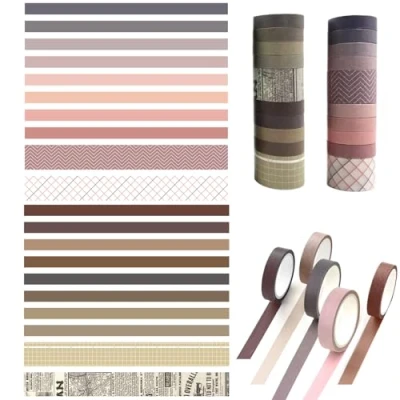 Image of KEUGT Washi Tape Set, 20 Rolls Decorative Masking Tape,Pastel Scrapbooking Tape,Coloured Set,Arts Crafts Paper for Arts,DIY Crafts,Bullet Journals,Planners,Gift Wrapping(10mm,25mm)