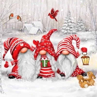 Image of 20 Napkins Christmas Three Funny Gnomes as Table Decoration Paper with Motif for Winter Gnome Tomte. Also Decoupage and 33 x cm