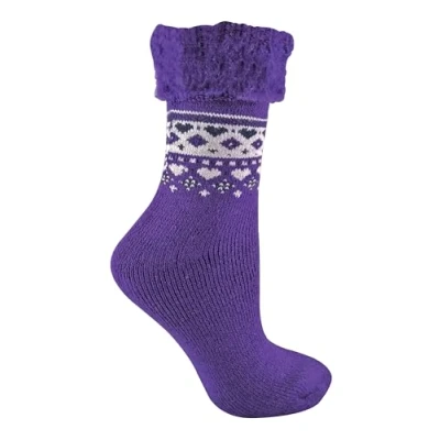 Image of Sock Snob Ladies Turn Over Top Warm Thermal Winter Nordic Wool Blend Home Bed Socks (4 8 uk, 28 Purple)