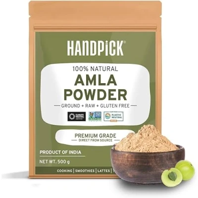 Image of HANDPICK, Amla Powder (500g/17oz) Amalaki Raw from India Resealable Zip Lock Pouch, Indian Gooseberry Perfect for Cooking, Smoothies, Latte &amp; Tea