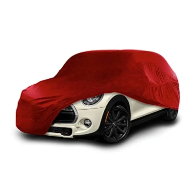 Image of Cosmos Indoor Car Cover compatible with main Hatchback models, Elastic, Breathable and Dustproof Fabric, Soft Lining, Snug Fit, Red