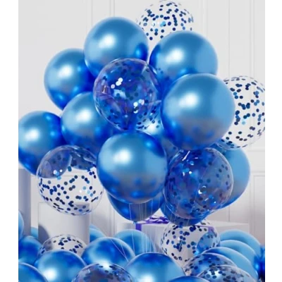 Image of AULE Metallic Blue Latex Balloons: 42 Pack 12 inch Chrome Confetti Party Balloons and Helium Balloon with Ribbons for Birthday Baby Shower Gender Reveal Graduation Decoration