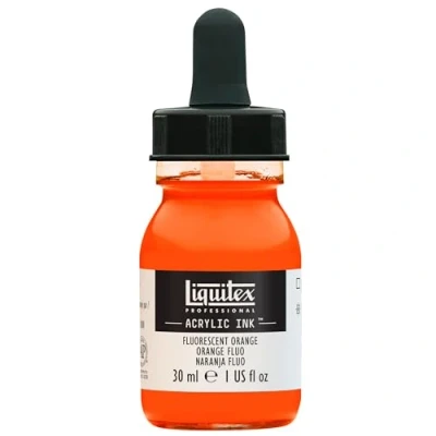 Image of Liquitex 4260982 Liquid Professional Acrylic Paints Ink, 30 ml, Highly Pigmented Airbrush Paint, Fluo Orange
