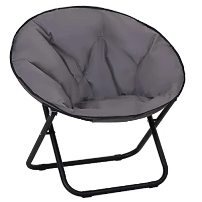 Image of Outsunny Garden Folding Portable Padded Saucer Moon Chair Round Outdoor Camping Travel Fishing Seat Grey