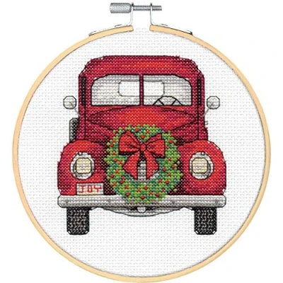 Image of Dimensions Counted Cross Stitch Kit W/Hoop 6&quot; Truck (14 Count)