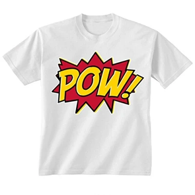 Image of Flip Youth Kids Childrens Pow Retro Comic Super Hero Cartoon T Shirt White 7 8 Years (M)