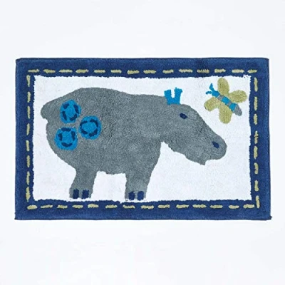 Image of HOMESCAPES 100% Cotton Washable Tufted Hippo Rug 50 x 80 cm Bath Mat or Children&#039;s