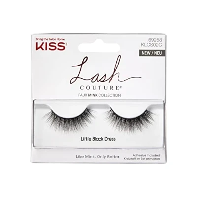 Image of KISS Lash Couture Faux Mink Collection 1 Pair of False Lashes, Little Black Dress, Ultrafine, Tapered, Synthetic Fake Lashes includes Glue