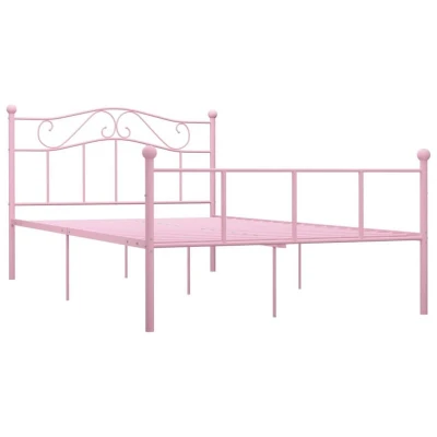Image of vidaXL Pink Metal Bed Frame, Classic Design, Queen Sized 120x200 cm, Ideal for Bedroom, Requires Assembly, Robust Construction Durable Comfort