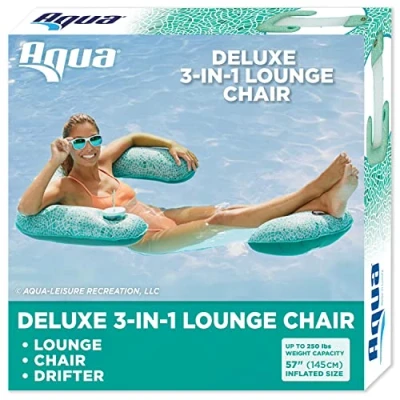 Image of AQUA Mosaic 3 in 1 Pool Chair Lounge, Inflatable Float, Multi Purpose (Lounge, Drifter, Chair), Green