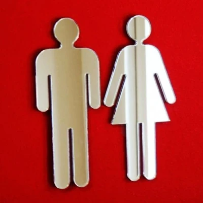 Image of Super Cool Creations Male &amp; Female Toilet Door Sign Mirrors 20cm x 9cm
