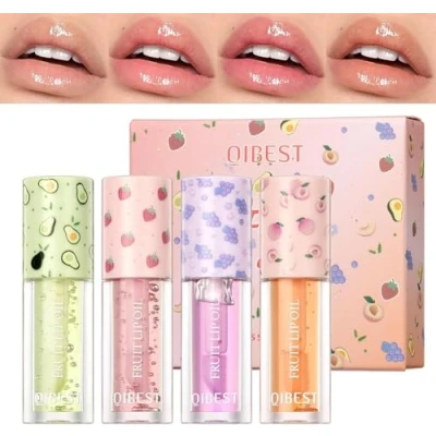 Image of 4 Pcs Lip Gloss Set, Magic Color Changing Oil, Hydrating Plumping Colour Glitter Gloss, Long Lasting Moisturizing Non sticky,Fruit Flavoured High Shine