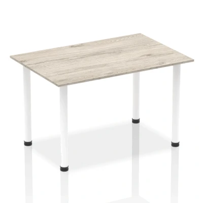Image of Impulse 1400mm Straight Table Grey Oak Top White Post Leg