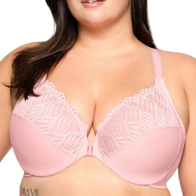 Image of Glamorise Full Figure Plus Size Front Closure T Back Wonderwire Bra Underwire #1246 Pink Blush