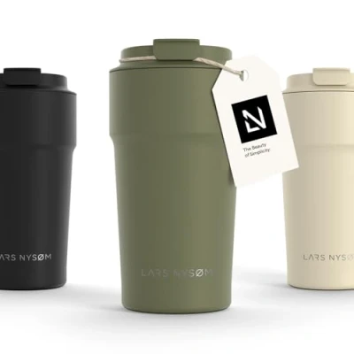 Image of LARS NYSØM Thermo Coffee Mug to Go 17oz Travel 0.5 Liter with Insulation Leak Proof Stainless Steel Thermal for and Tea on The (Olive Green, 500ml)