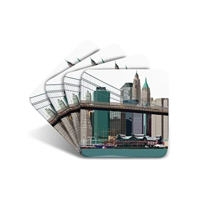 Image of New York &quot;Pier 17&quot; Set of 4 Coasters American USA Gift by Leslie Gerry