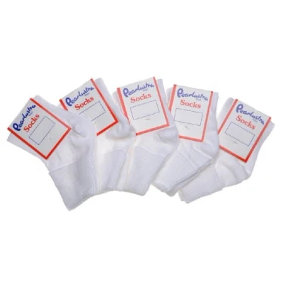 Image of 5 pairs of Plain White Turnover Top Baby Socks Size: 6 12 Months