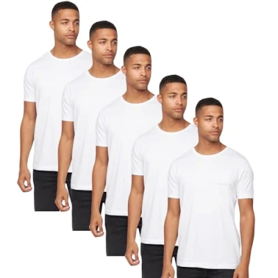 Image of Crosshatch Mens 5 Pack Graphic Tee Multipack Gift Holiday Crew Neck T Shirt Short Sleeve White M
