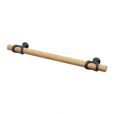 Image of Decoranddecor Amelia Knurled Cabinet Handles T Bar Kitchen Cupboard Aluminium Drawer Furniture Knobs 128mm Hole Centre, Matt Gold Black