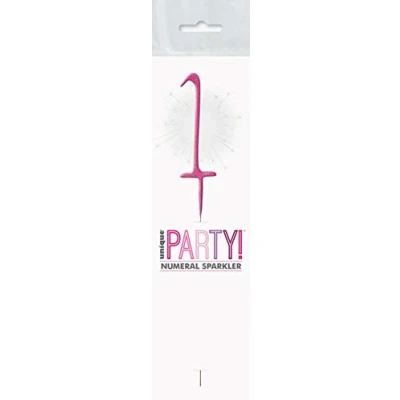 Image of Dazzling Pink Glitz Birthday Sparkler Number 1 (17cm) Perfect for Parties &amp; Celebrations Pc