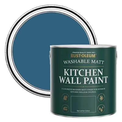 Image of Rust Oleum Blue Washable Kitchen Wall Paint in Matt Finish Cobalt 2.5L