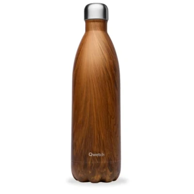 Image of Qwetch Insulated Originals Bottle Wood 1L Stainless Steel 24h Cold and 12h Hot Waterproof, BPA Free &amp; Reusable
