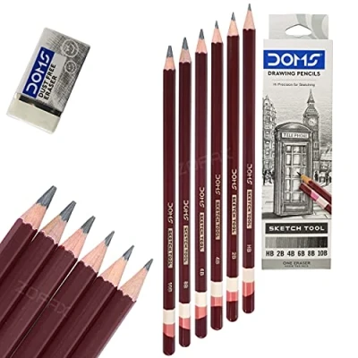 Image of ZOFAX SKETCHING PENCILS, Grade HB 2B 4B 6B 8B 10B, Pack of 6, Professional Artist Drawing Pencils Eraser Set, Sketch Draw Tone Shade, Black Ball Pen